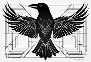 silhouette of a crow with half open wings
every line must be straight
leftside of the body geometric
rightside of the body real tattoo idea