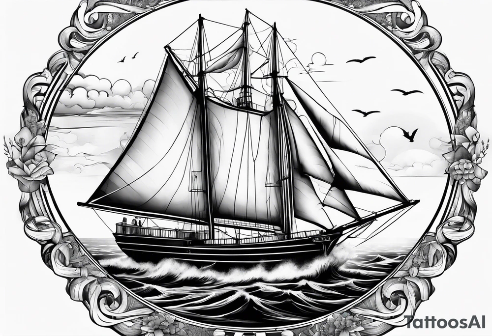phare maritime dans un bateau a voiles. tattoo idea