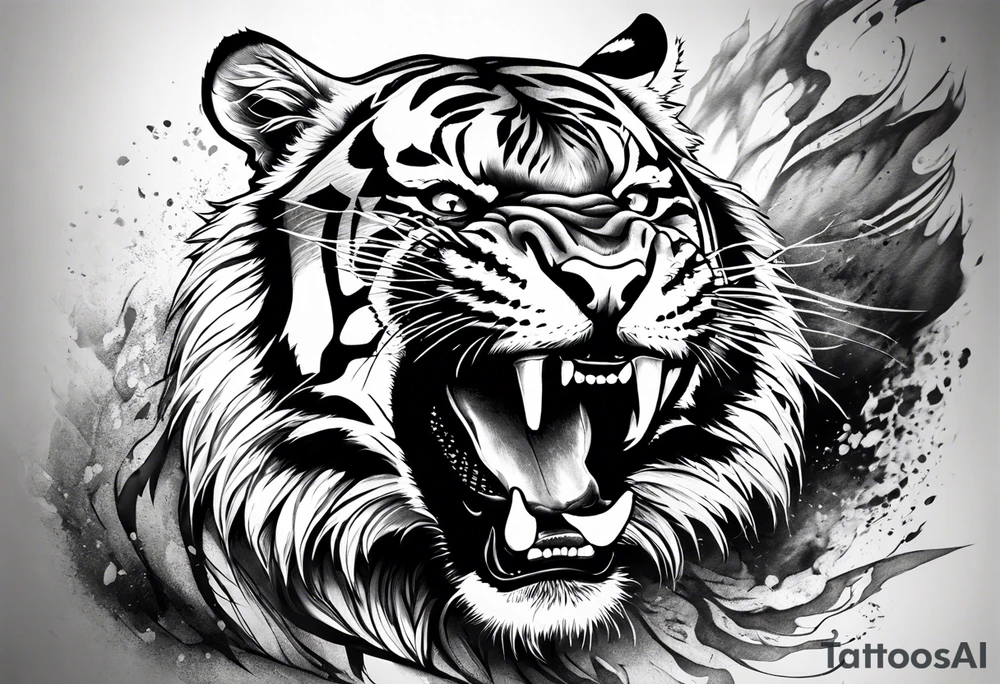 Realism, Fierce tiger roaring tattoo idea