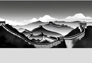 Great Chinese wall, realistic, art, gezeichnet, fine line, black and grey, sky tattoo idea