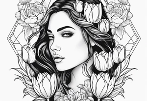 Portrait orientation Futuristic design for Virgo zodiac sign and tulips tattoo idea