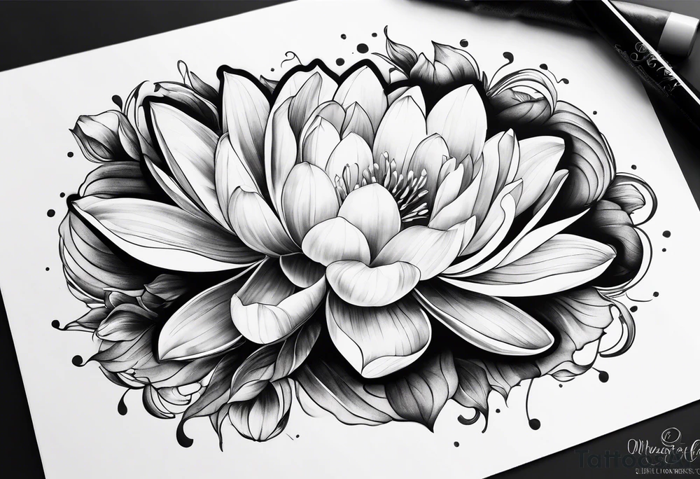 Water lily and tulip blossoms intertwined tattoo idea