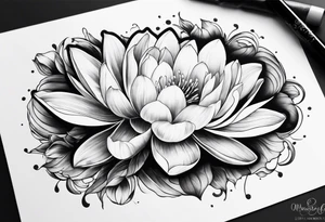Water lily and tulip blossoms intertwined tattoo idea