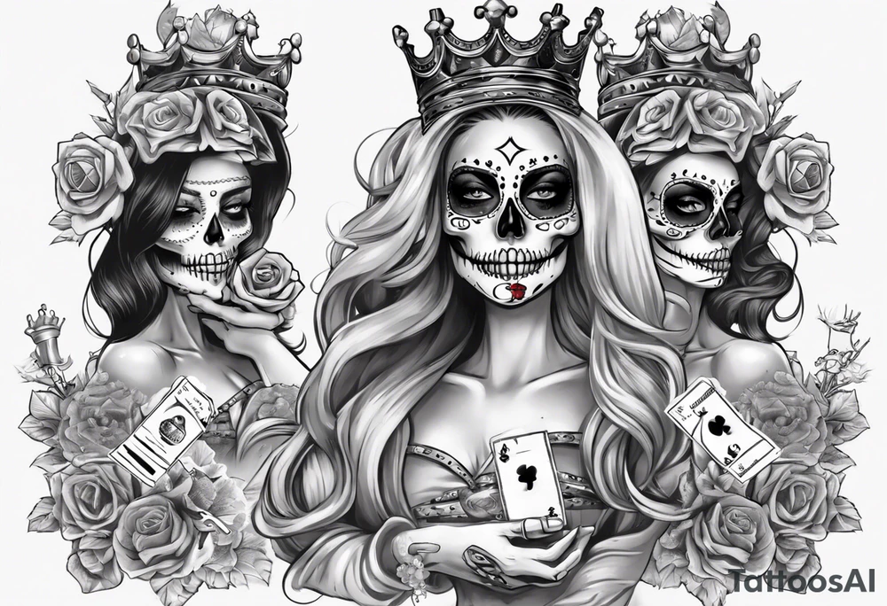santa la muerta with money and crown
on the card tattoo idea