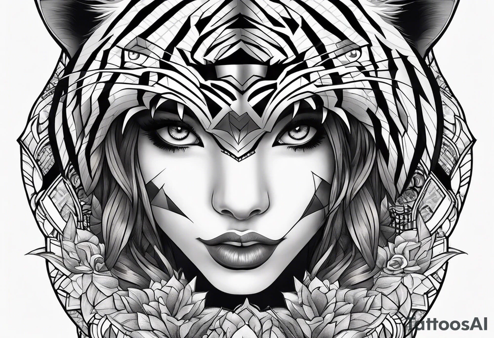 woman inside tiger mouth inner forearm tatoo tattoo idea