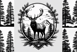 sleeve pine tree moutain elk tattoo idea