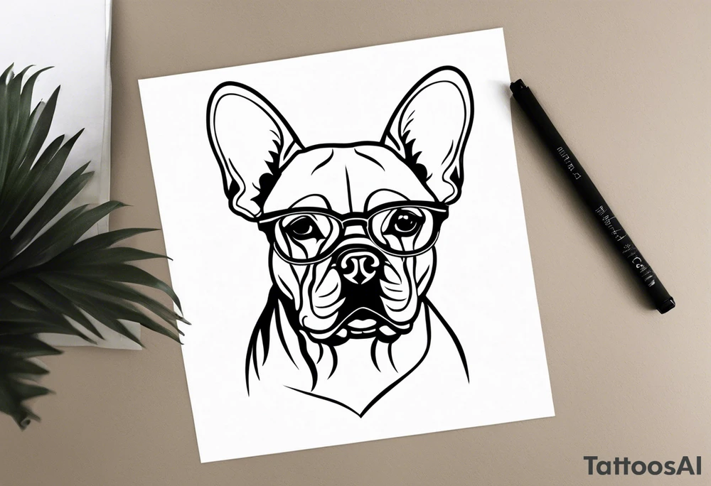 silhouette of french bull dog with glasses tattoo idea