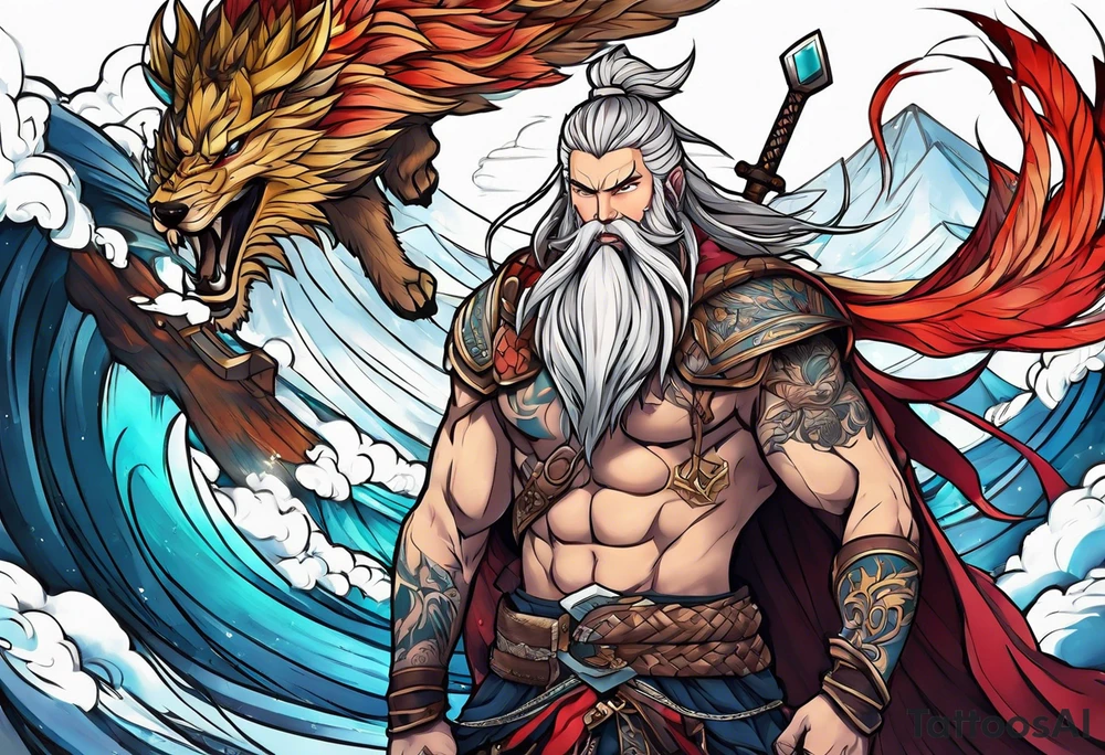 Fatherhood strong willed anime style norse mythology tattoo idea