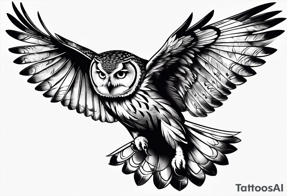 Owl in flight for left of chest tattoo idea