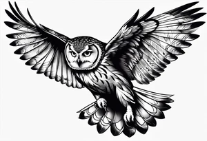 Owl in flight for left of chest tattoo idea