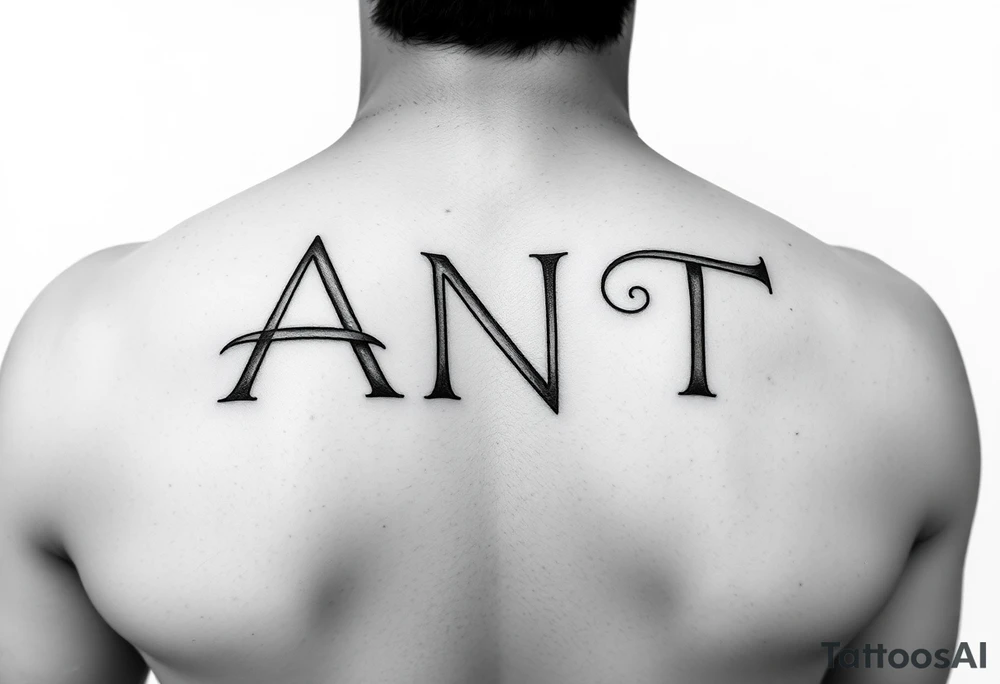 Fine line letters A,N & T connected together overlapping lines tattoo idea