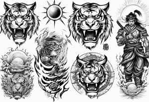 Tiger warrior with lightning and the sun for a forearm sleeve tattoo idea