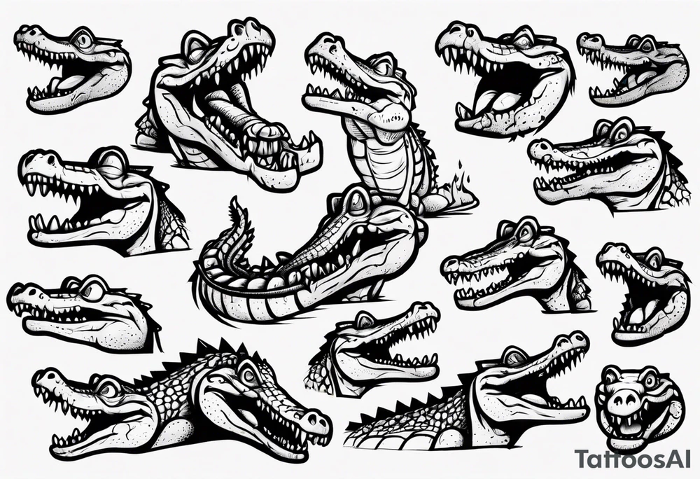 cartoon crocodile stading up CRYING tattoo idea