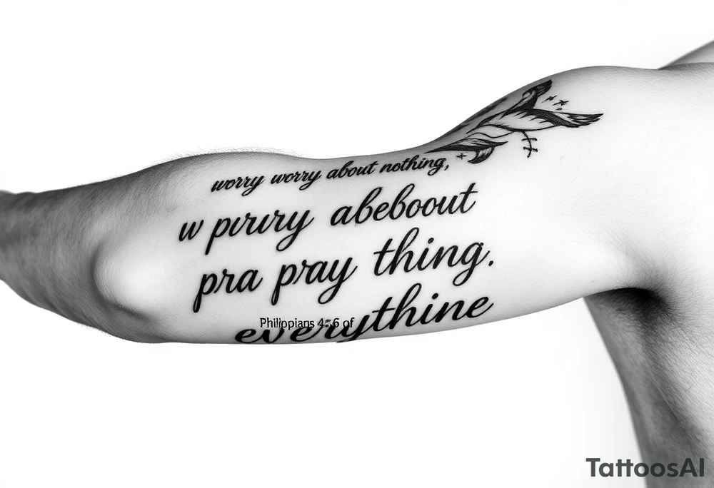 philippians 4:6 “worry about nothing, pray about everything” make this into a graphic type of tattoo with no words just meaning. tattoo idea