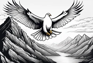 White Dove with an eagle flying over a mountain tattoo idea