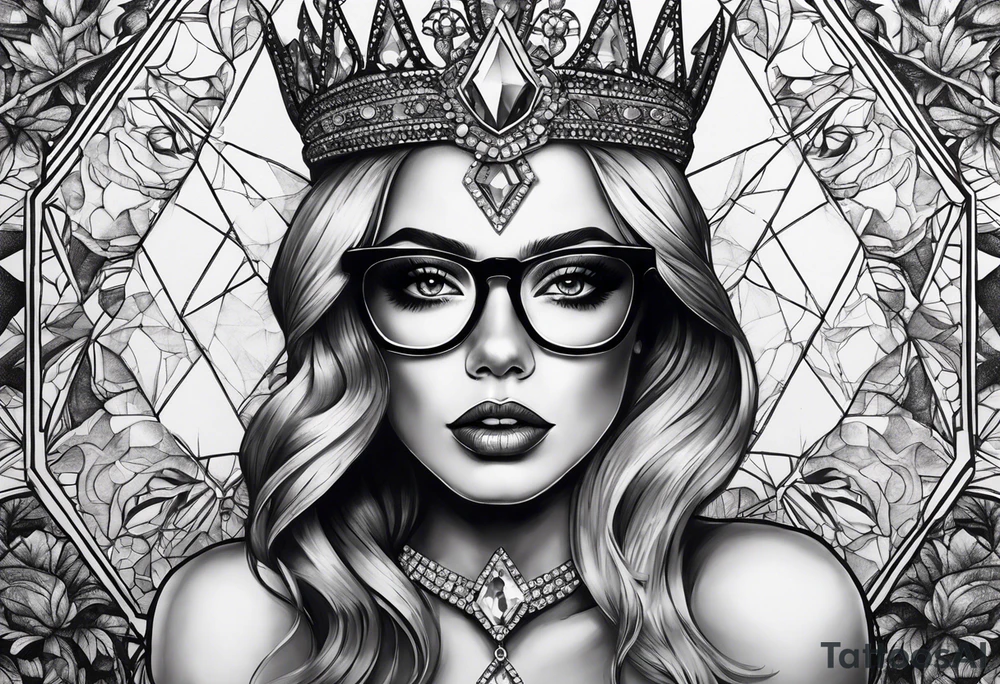 Diamond queen with glasses spooky beauty tattoo idea