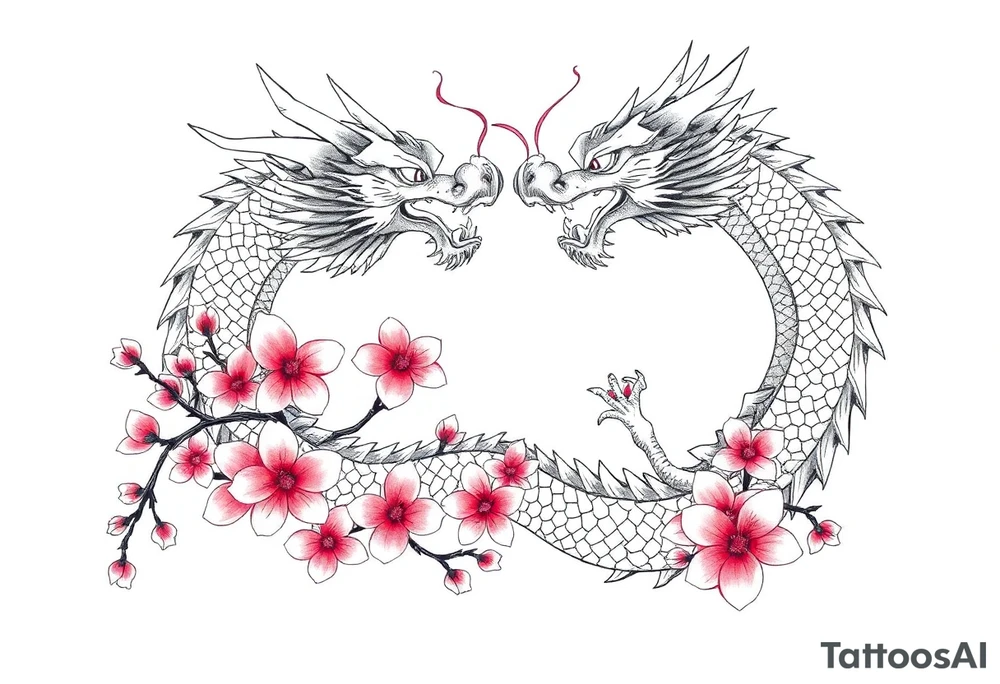 Dragons with cherry blossoms tattoo idea