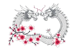 Dragons with cherry blossoms tattoo idea