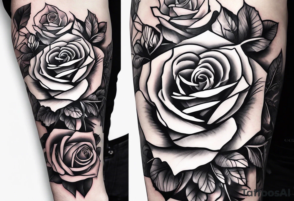 tattoo fool sleeve, old broken gothic home, broken sword, roses tattoo idea