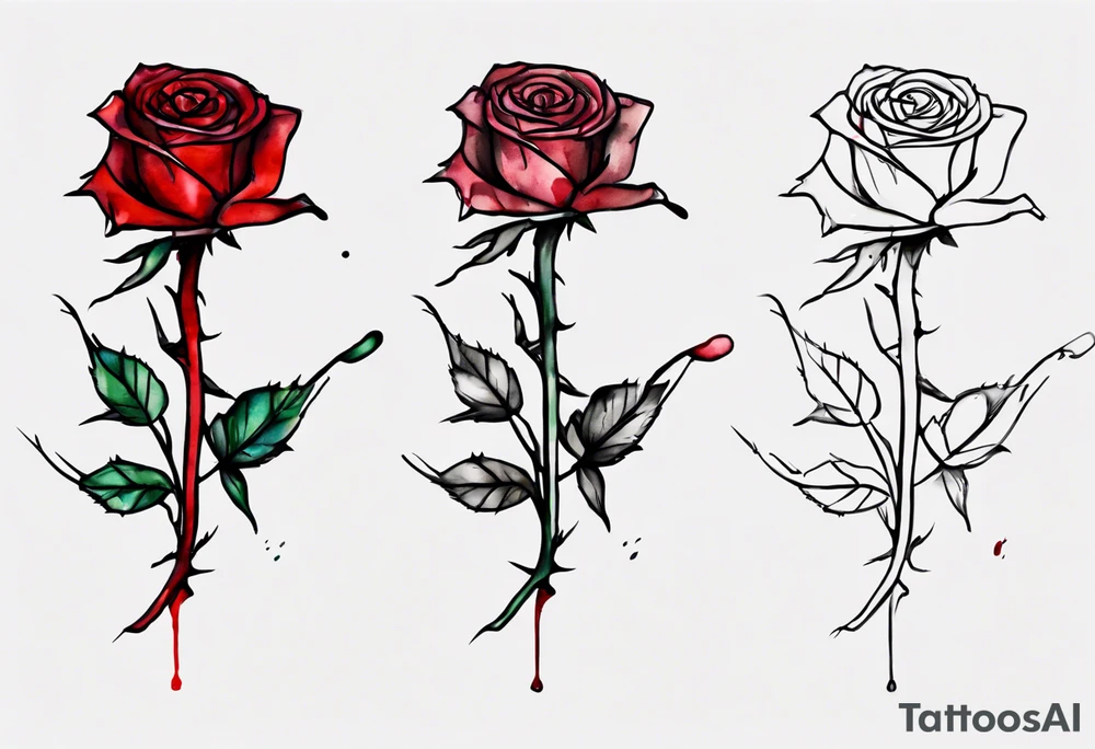 bleeding rose, tall, simple, one line, watercolor, replace the stem, with the name Jesus tattoo idea