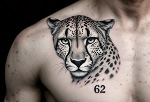 realistic cheetah with the number 62 on the chest tattoo idea