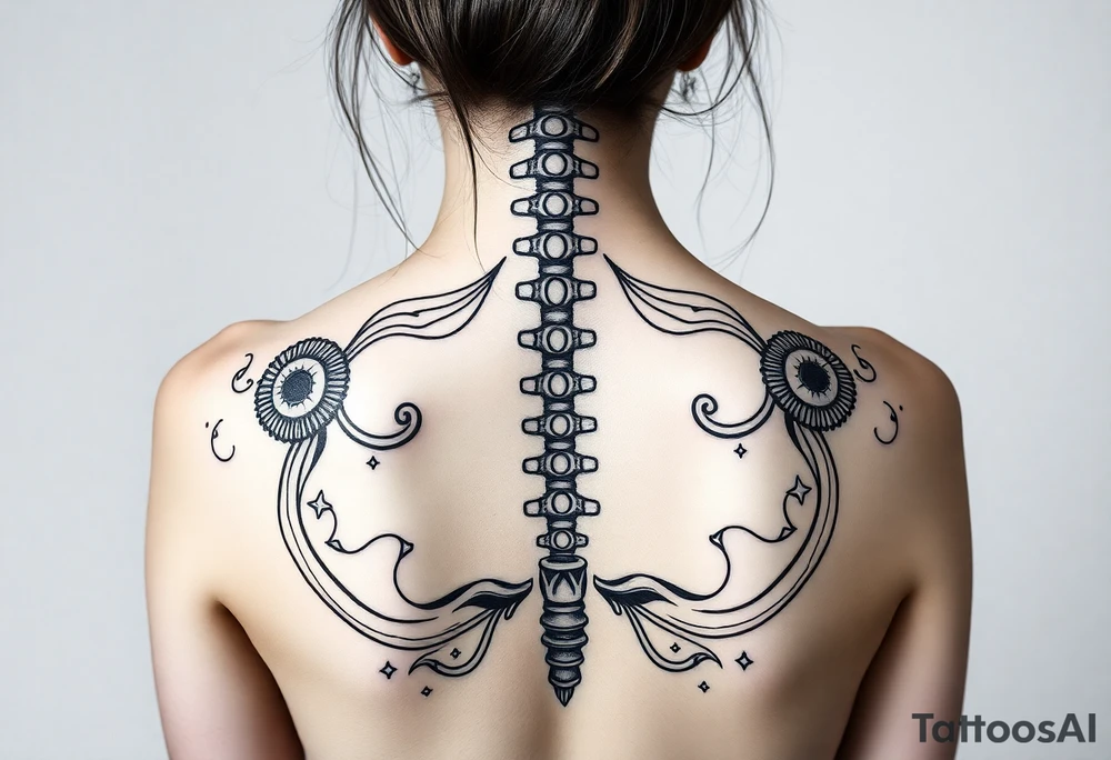 Spinal futuristic, full length, shoulders to lower back tattoo idea