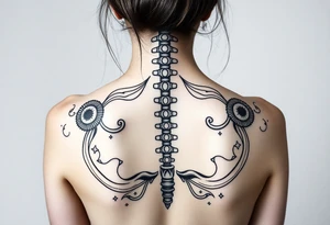 Spinal futuristic, full length, shoulders to lower back tattoo idea