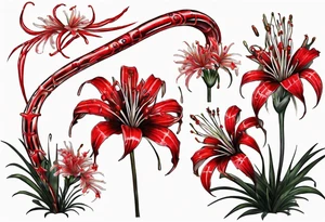 Red spiked spider lily a snake wrappes around the stem of the flower. tattoo idea