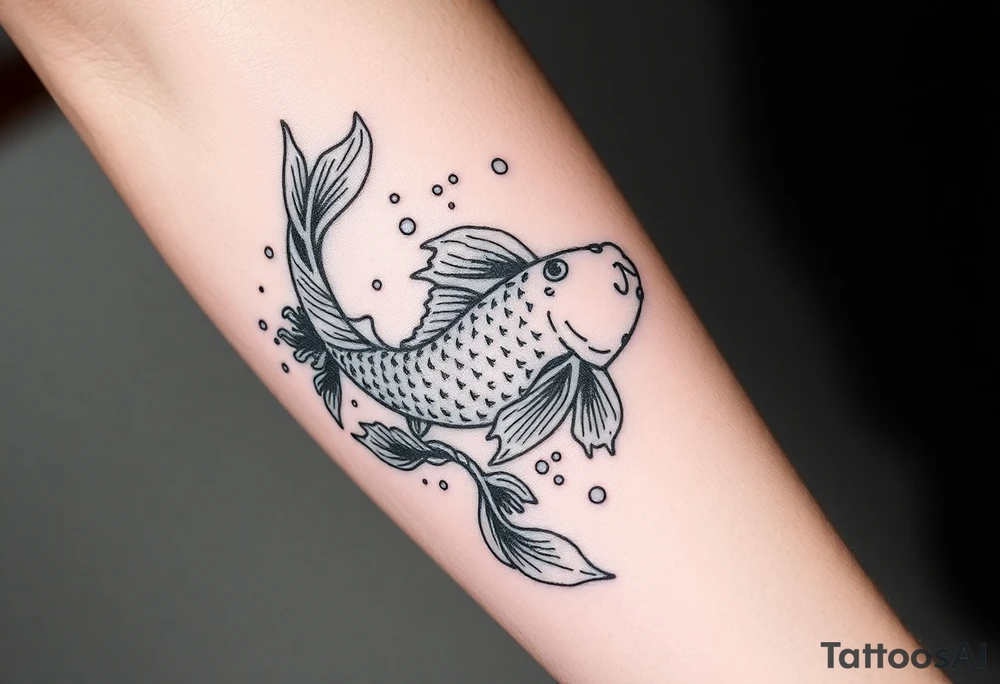 traditional koi fish swimming upstream through turbulent waves tattoo idea