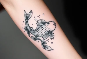 traditional koi fish swimming upstream through turbulent waves tattoo idea