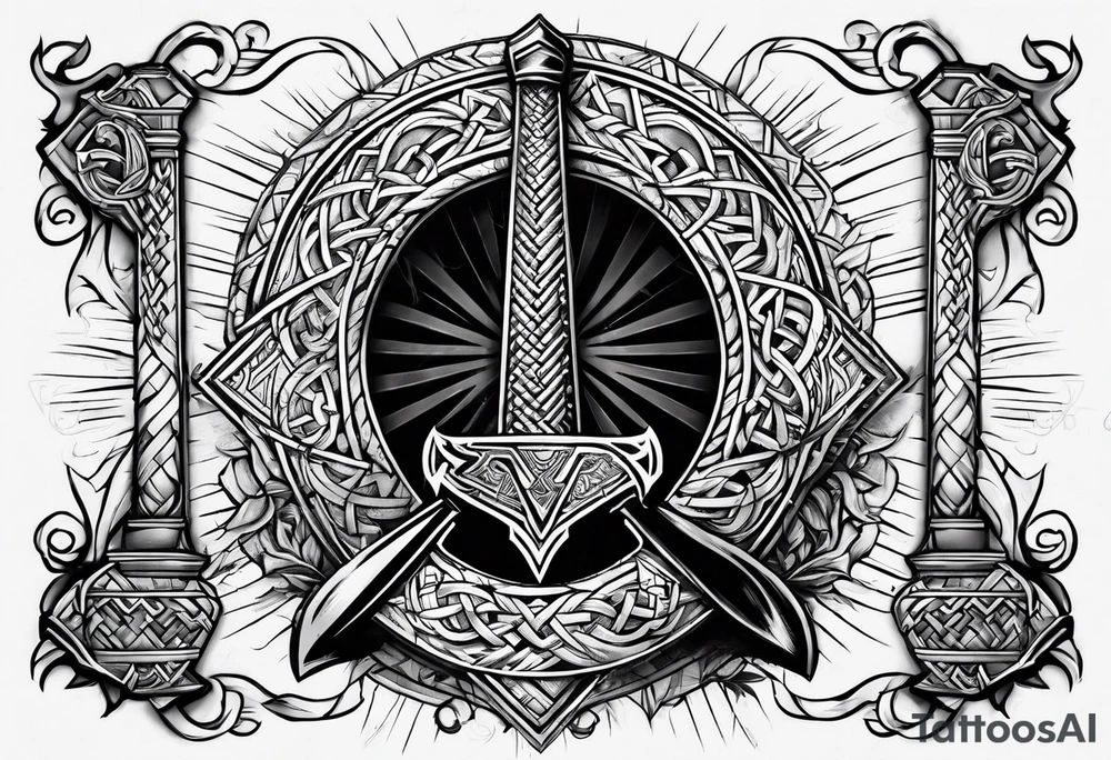 Valhalla valknut sword axe tattoo idea