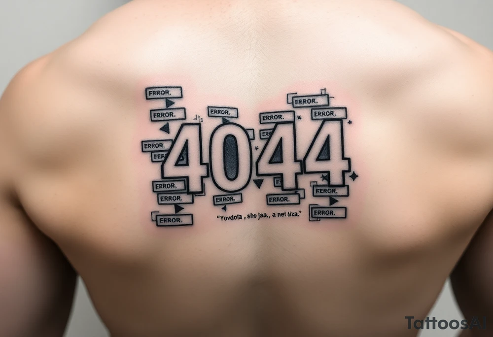"Black square tattoo (5x5cm) filled with glitching '404 ERROR' messages. Tiny text in corner: 'Свобода — это баг, а не фича'.  

Style: Digital decay effect. Placement: Lower back." tattoo idea