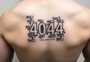 "Black square tattoo (5x5cm) filled with glitching '404 ERROR' messages. Tiny text in corner: 'Свобода — это баг, а не фича'.  

Style: Digital decay effect. Placement: Lower back." tattoo idea