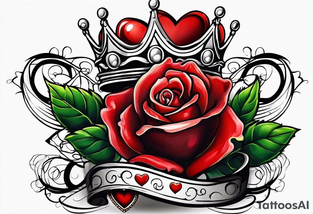 the red rose queen's golden crown with a heart tattoo idea