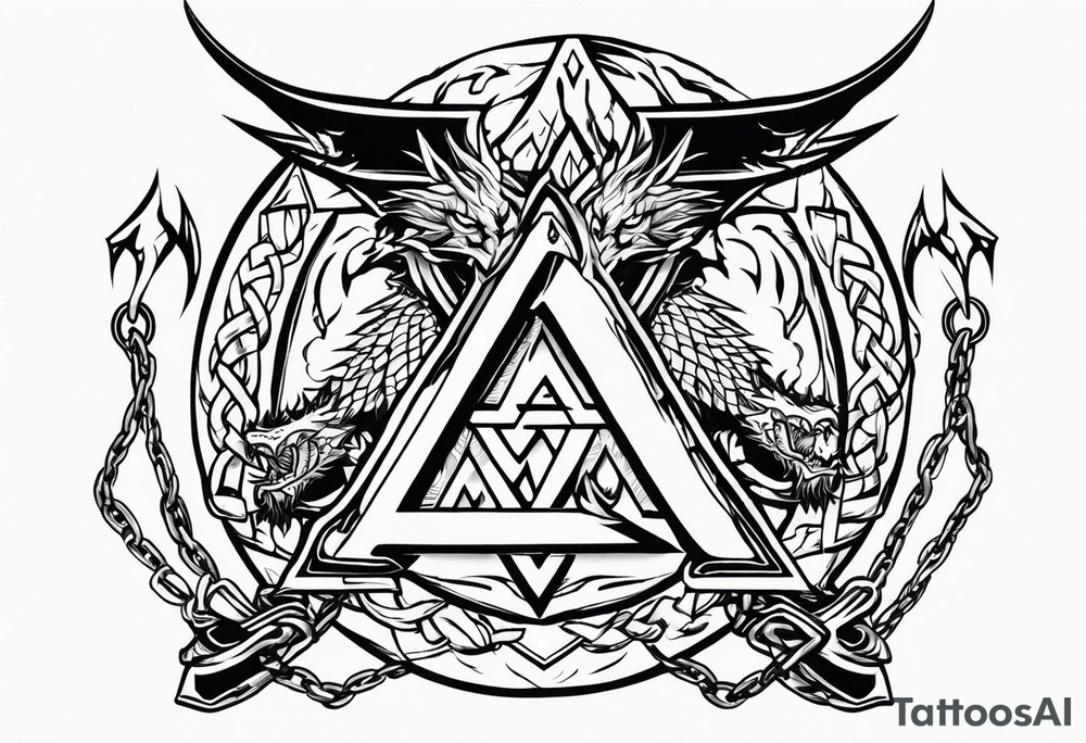 Valhalla sword shield dragon axe Valknut barbed wire chains fire tattoo idea Valhalla sword shield dragon axe Valknut barbed wire chains fire tattoo idea