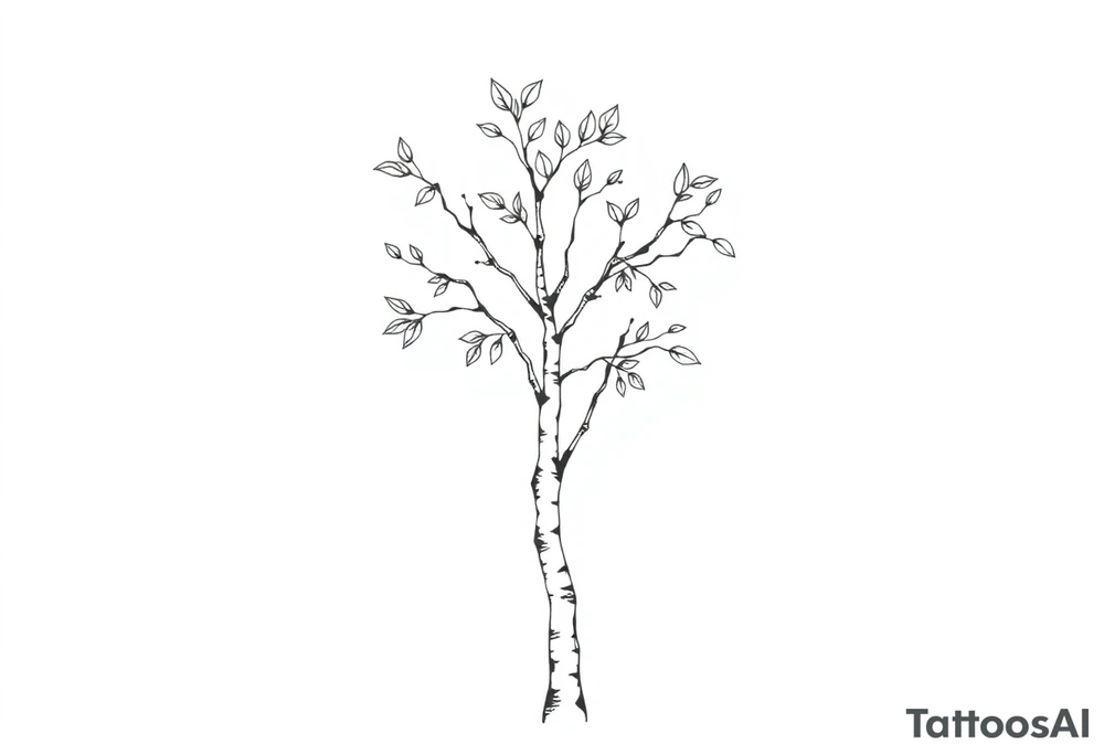 birch tree with leaves tattoo idea