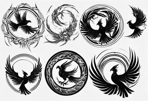Phoenix rising blending in circles tattoo idea