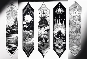 High fantasy story book collage sleeve tattoo tattoo idea