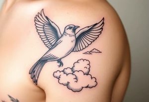 Dove and a blue jay, clouds, shining light to or from heaven tattoo idea