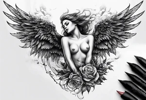 Fallen angel suffering burning tattoo idea