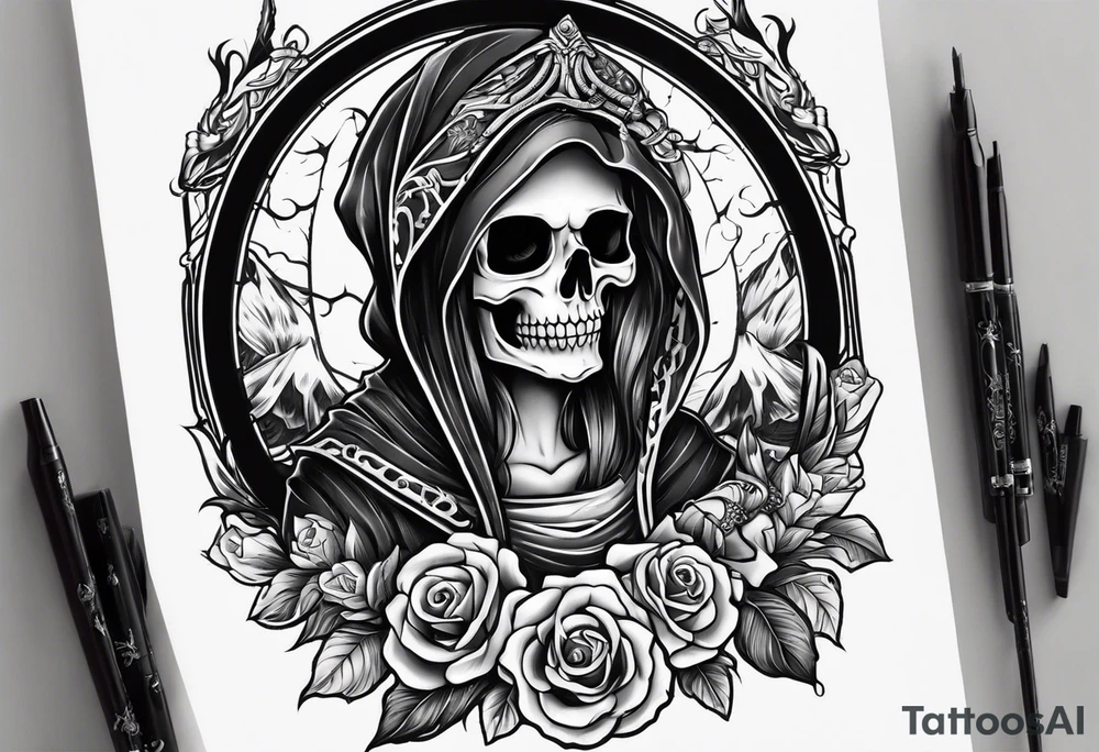 lady skeleton grim reaper satan tattoo idea