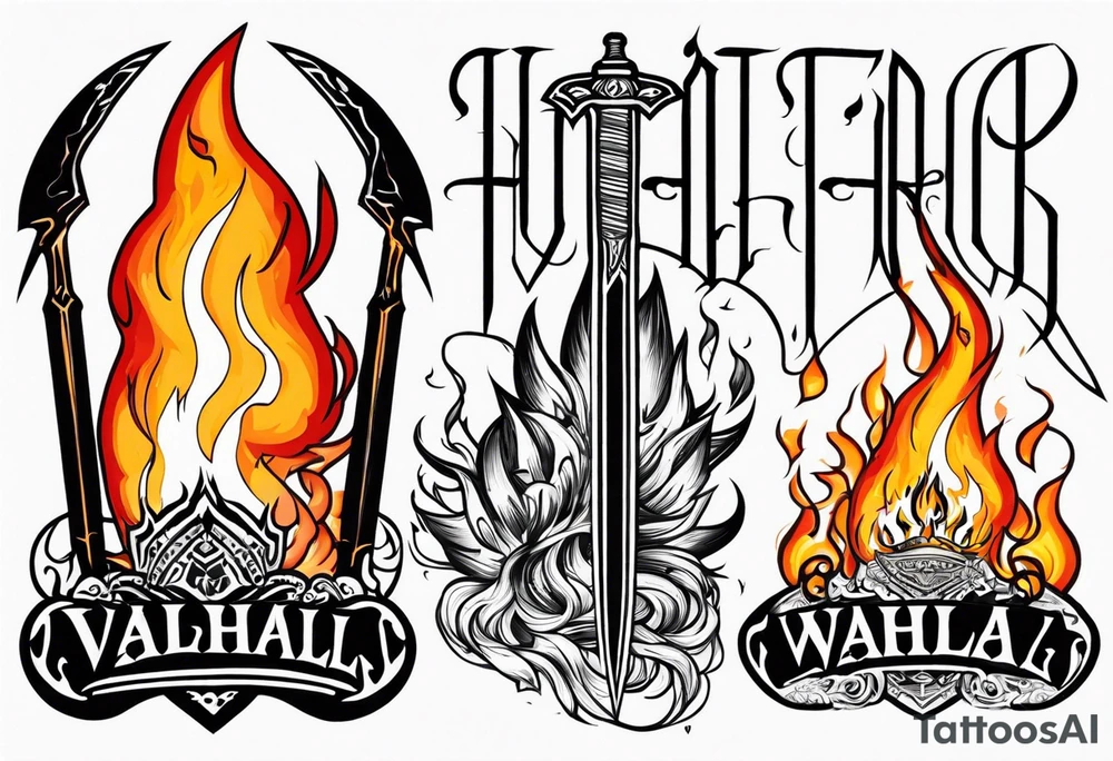 valhalla sword  funeral on fire tattoo idea