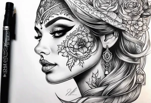Half skull half beautiful lady face tattoo idea