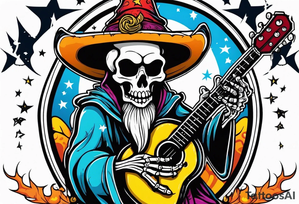 Wizard skeleton with guitar tattoo idea