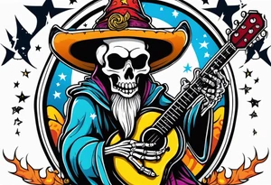 Wizard skeleton with guitar tattoo idea