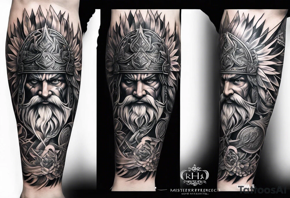 A full leg sleeve based on Norse mythology tattoo idea
