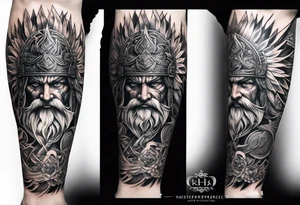 A full leg sleeve based on Norse mythology tattoo idea