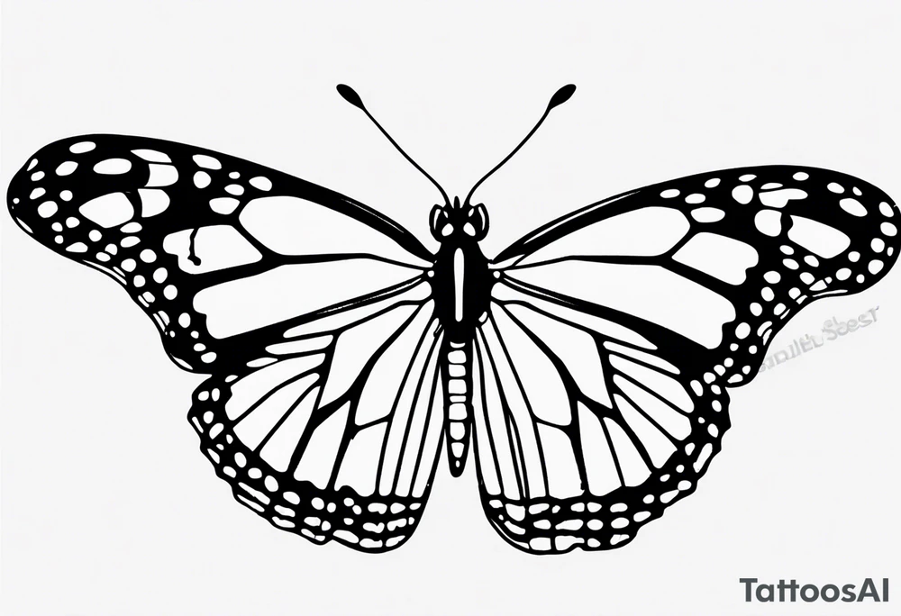 realistic monarch butterfly simple black outline landed on a twig tattoo idea