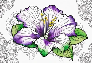 An outline of a rio dipladenia flower with a green and purple watercolor paint in the background tattoo idea