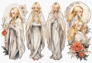 a sad blonde woman with a white cloak tattoo idea